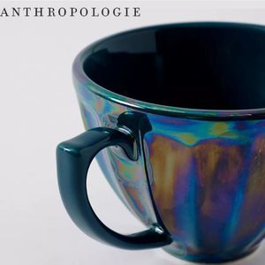 Set of 2 Anthropologie Teal Pearlescent Mugs